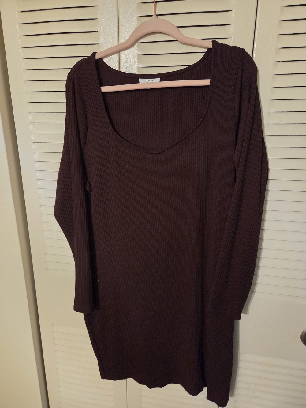 Bar III Ribbed Long Sleeve Scoop Neck Dress - Dark Brown